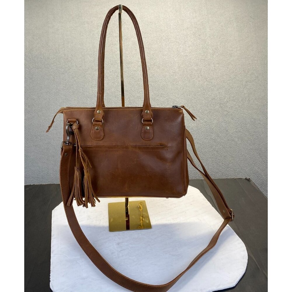 Women's Tote Genuine Excellent Brown Leather Shoulder Lady Purse Crossbody Bag - Picture 12 of 15
